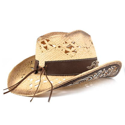 Men's & Women's Cowboy Hat Classic Cowgirl Hat With Embroidered Designs | Beige - Foeran