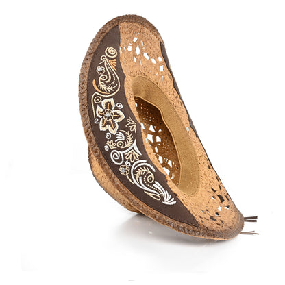 Men's & Women's Cowboy Hat Classic Cowgirl Hat With Embroidered Designs | Brown - Foeran