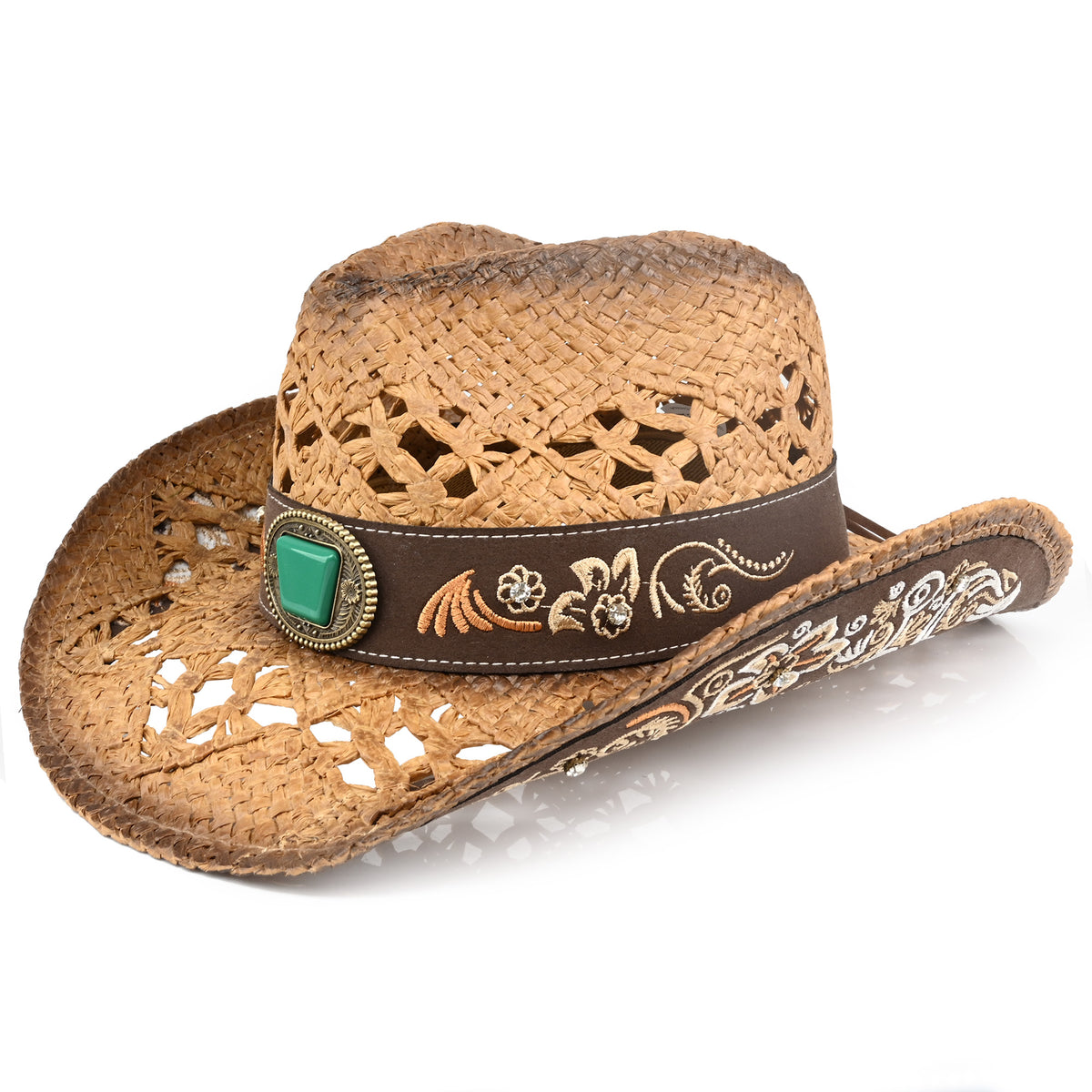 Men's & Women's Cowboy Hat Classic Cowgirl Hat With Embroidered Designs | Brown - Foeran