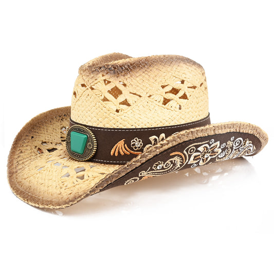 Men's & Women's Cowboy Hat Classic Cowgirl Hat With Embroidered Designs | Beige - Foeran