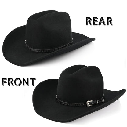 100% Wool - Felt Cowboy Hat for Men Women Classic Western Cowgirl Hat Country Hat with Two Decorative Bands | Black - Foeran