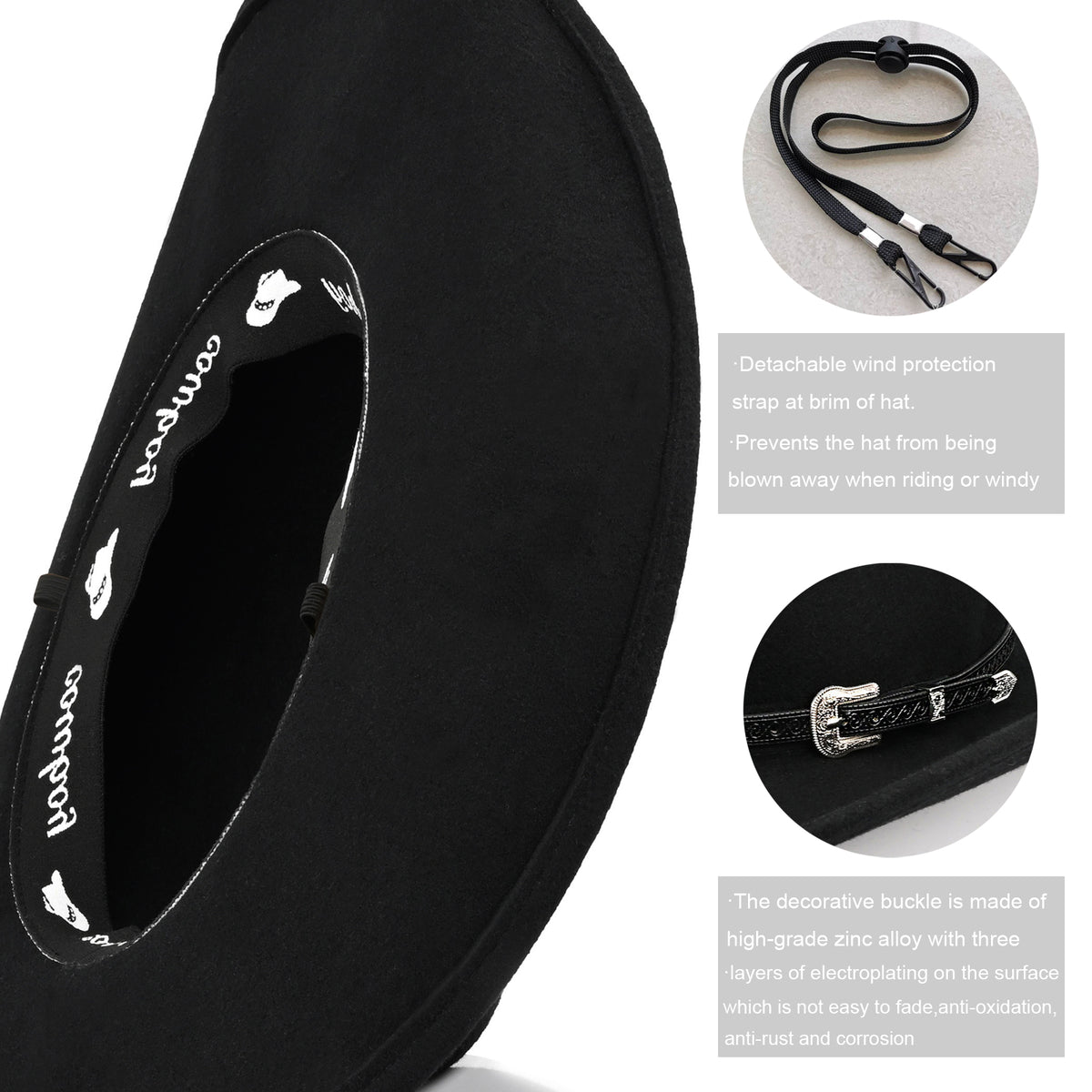 100% Wool - Felt Cowboy Hat for Men Women Classic Western Cowgirl Hat Country Hat with Two Decorative Bands | Black - Foeran