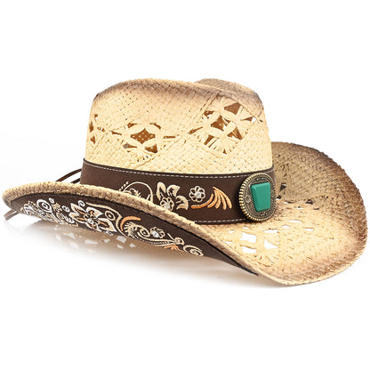 Men's & Women's Cowboy Hat Classic Cowgirl Hat With Embroidered Designs | Beige - Foeran