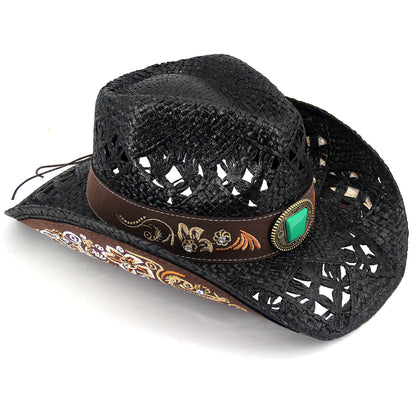 Men's & Women's Cowboy Hat Classic Cowgirl Hat With Embroidered Designs | Black - Foeran