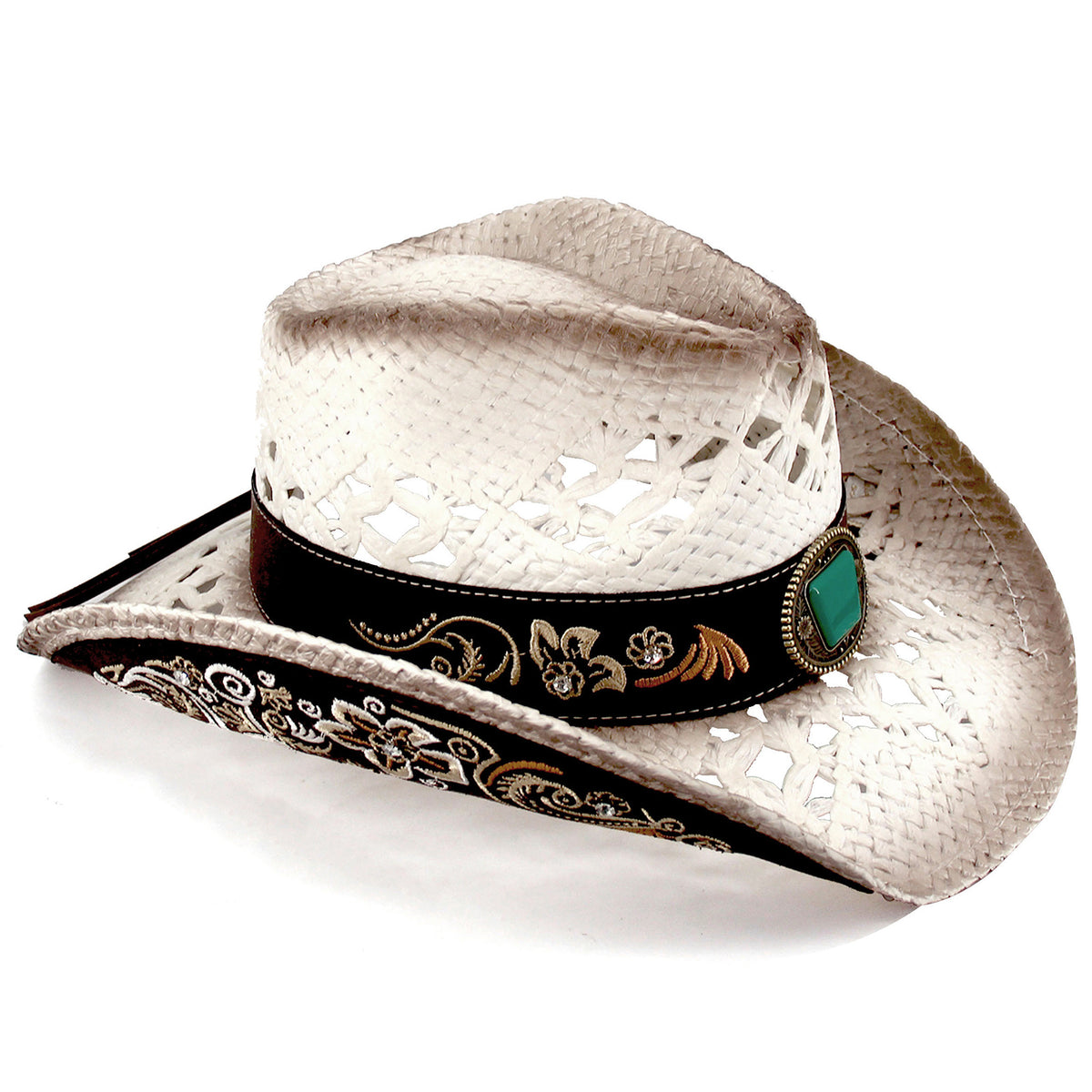 Men's & Women's Cowboy Hat Classic Cowgirl Hat With Embroidered Designs | White - Foeran