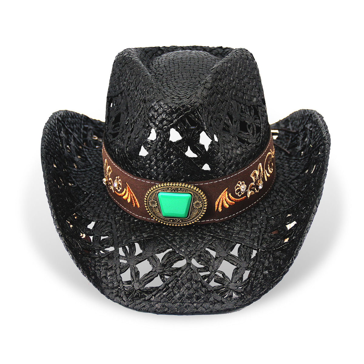 Men's & Women's Cowboy Hat Classic Cowgirl Hat With Embroidered Designs | Black - Foeran