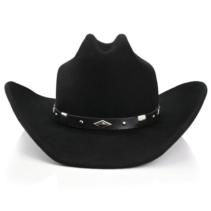 100% Wool - Men's Women's Felt Cowboy Hat Western Cowgirl Hat Country Hat with 2 Decorative Bands | Black - Foeran