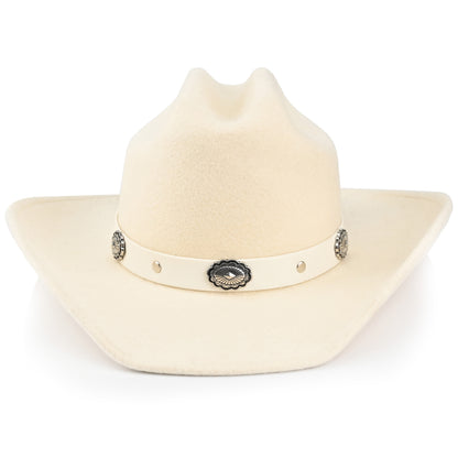 100% Wool - Men's Women's Felt Cowboy Hat Western Cowgirl Hat Country Hat with 2 Decorative Bands | White - Foeran