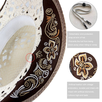 Men's & Women's Cowboy Hat Classic Cowgirl Hat With Embroidered Designs | White - Foeran