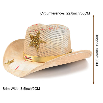 Sparkle Star | Men's & Women's Cowboy Hat Western Cowgirl Hat Straw Sun Hst - Foeran