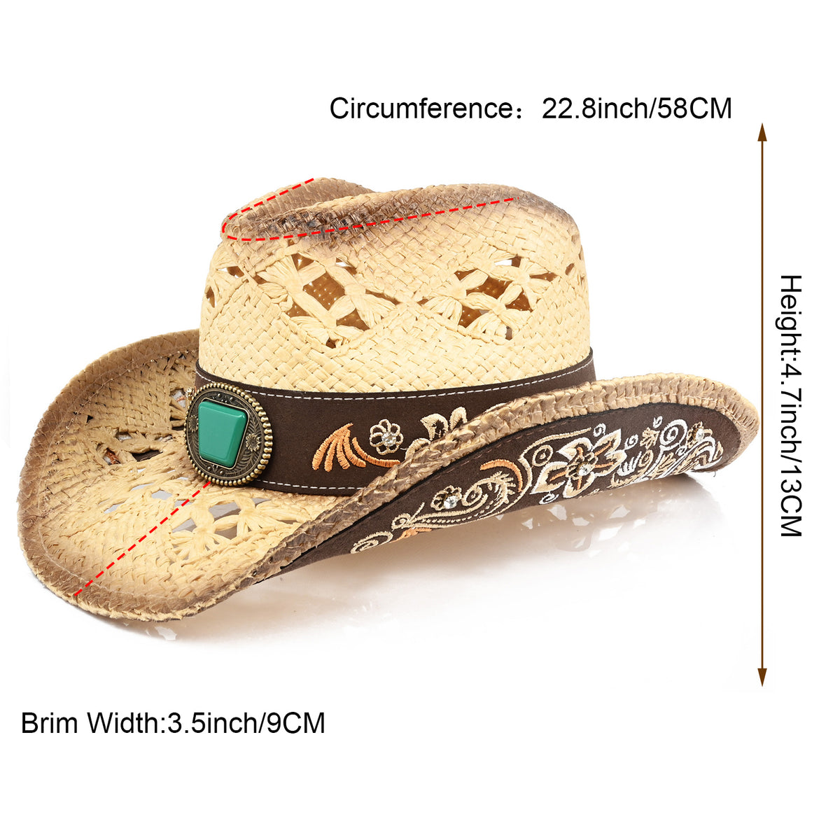 Men's & Women's Cowboy Hat Classic Cowgirl Hat With Embroidered Designs | Beige - Foeran