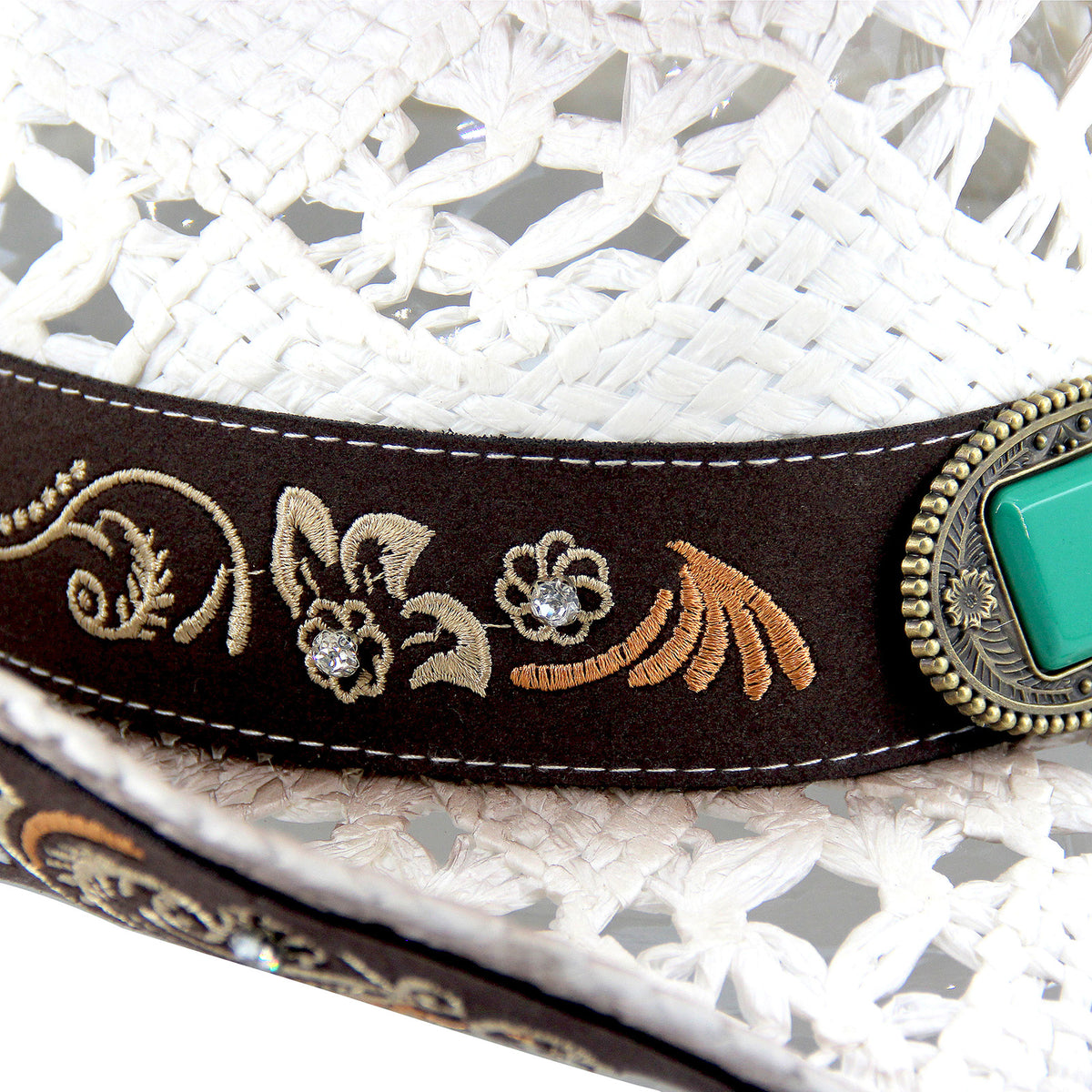 Men's & Women's Cowboy Hat Classic Cowgirl Hat With Embroidered Designs | White - Foeran