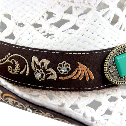 Men's & Women's Cowboy Hat Classic Cowgirl Hat With Embroidered Designs | White - Foeran