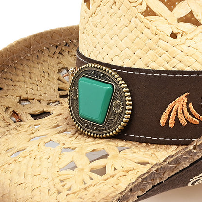 Men's & Women's Cowboy Hat Classic Cowgirl Hat With Embroidered Designs | Beige - Foeran