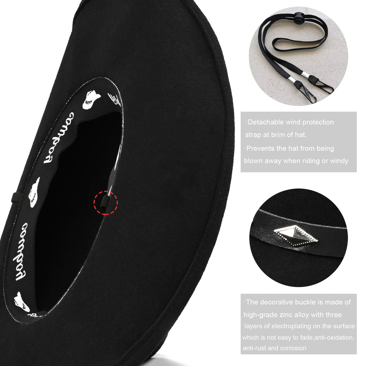 100% Wool - Men's Women's Felt Cowboy Hat Western Cowgirl Hat Country Hat with 2 Decorative Bands | Black - Foeran