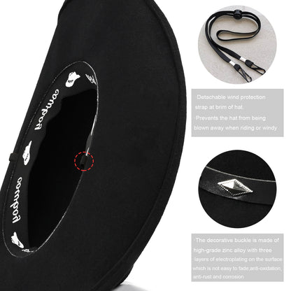 100% Wool - Men's Women's Felt Cowboy Hat Western Cowgirl Hat Country Hat with 2 Decorative Bands | Black - Foeran