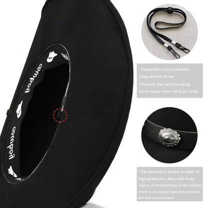 100% Wool - Classic Cowboy Hat for Men Women Felt Western Cowgirl Hat Country Hat with 2 Decorative Bands | Black - Foeran