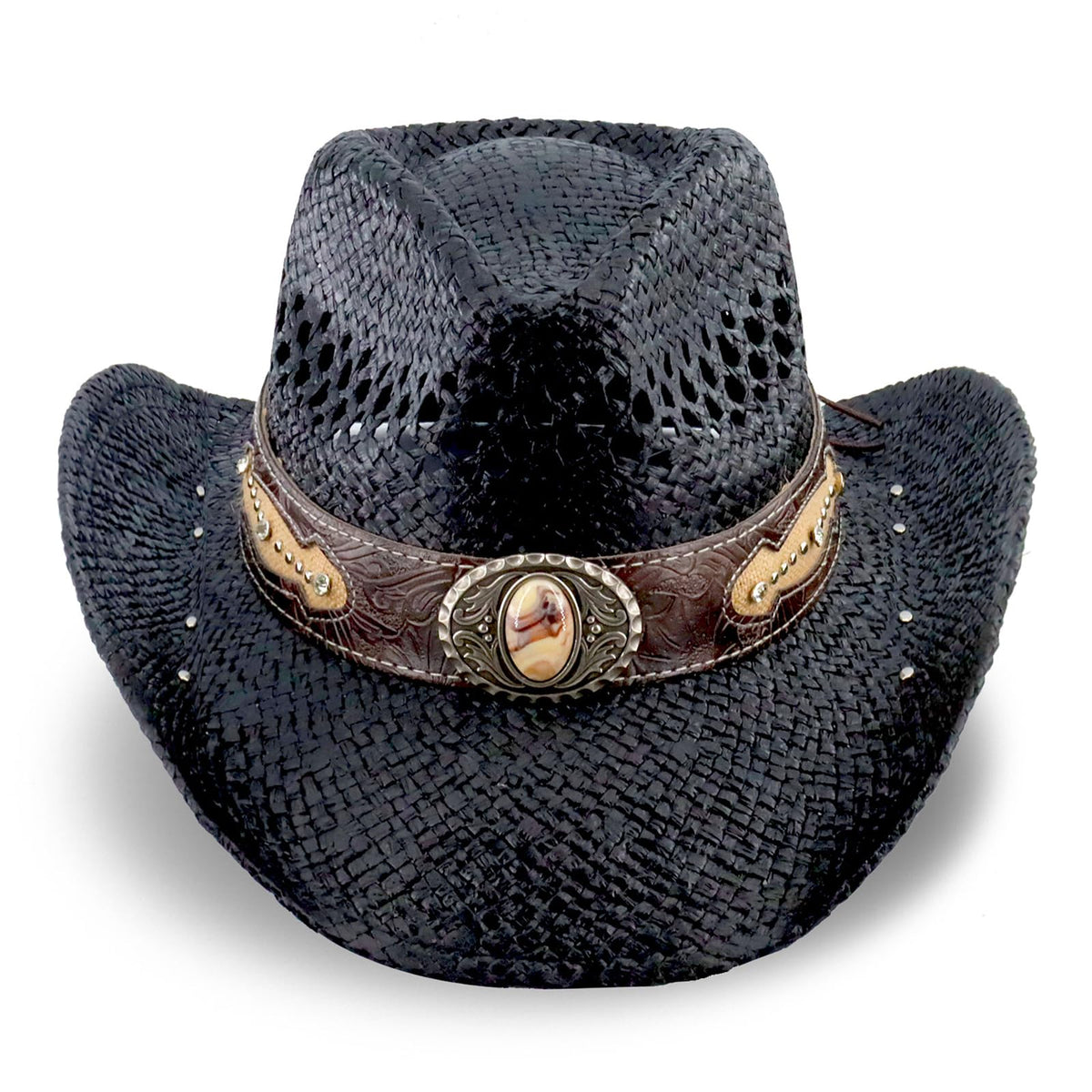 Retro-Minimalist | Cowboy & Cowgirl Hat | Men's Women's Straw Sun Hat | Black - Foeran