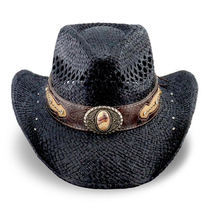 Retro-Minimalist | Cowboy & Cowgirl Hat | Men's Women's Straw Sun Hat | Black - Foeran