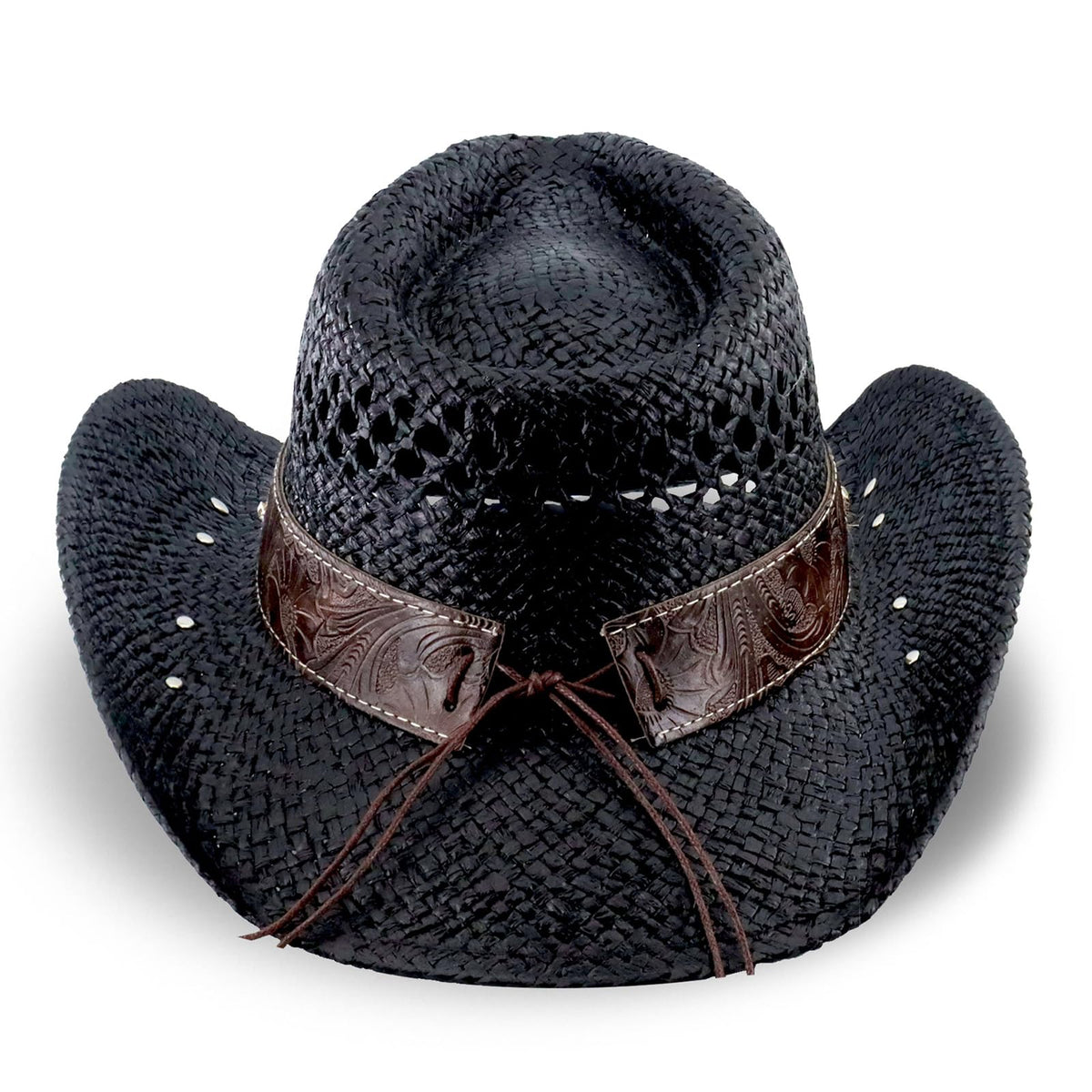 Retro-Minimalist | Cowboy & Cowgirl Hat | Men's Women's Straw Sun Hat | Black - Foeran