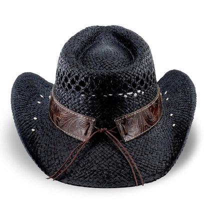 Retro-Minimalist | Cowboy & Cowgirl Hat | Men's Women's Straw Sun Hat | Black - Foeran