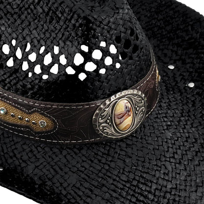 Retro-Minimalist | Cowboy & Cowgirl Hat | Men's Women's Straw Sun Hat | Black - Foeran