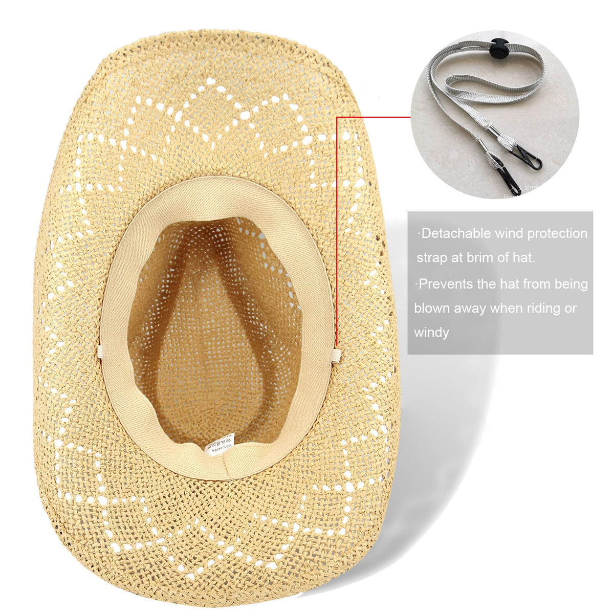 Energy Crystal | Western Cowboy Hat Cowgirl Hat Sun Hat With 2 Decor Bands | Beige - Foeran