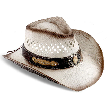 Retro-Minimalist | Cowboy & Cowgirl Hat | Men's Women's Straw Sun Hat | White - Foeran
