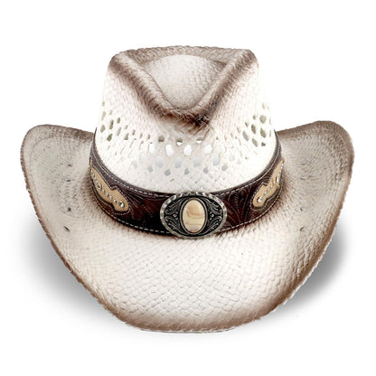 Retro-Minimalist | Cowboy & Cowgirl Hat | Men's Women's Straw Sun Hat | White - Foeran