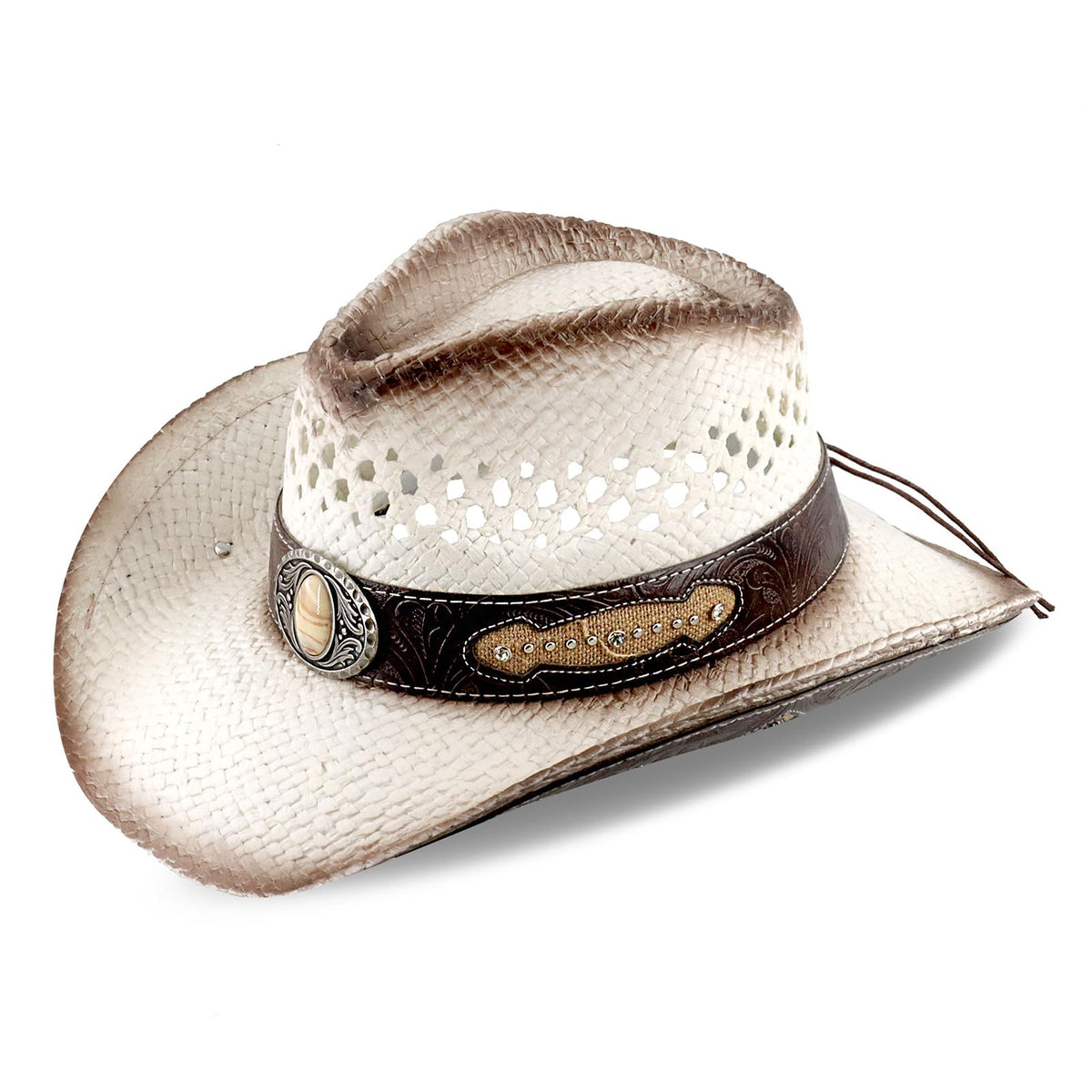 Retro-Minimalist | Cowboy & Cowgirl Hat | Men's Women's Straw Sun Hat | White - Foeran