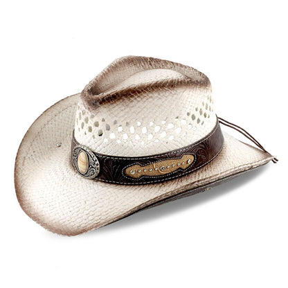 Retro-Minimalist | Cowboy & Cowgirl Hat | Men's Women's Straw Sun Hat | White - Foeran