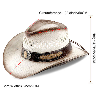 Retro-Minimalist | Cowboy & Cowgirl Hat | Men's Women's Straw Sun Hat | White - Foeran