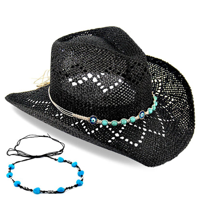 Devil's Eyes | Western Cowgirl Cowboy Hat For Women Men Ladies Sun Hat - 2 Removable Bands | Black - Foeran