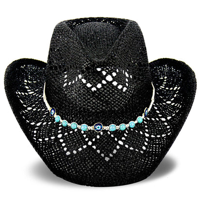 Devil's Eyes | Western Cowgirl Cowboy Hat For Women Men Ladies Sun Hat - 2 Removable Bands | Black - Foeran
