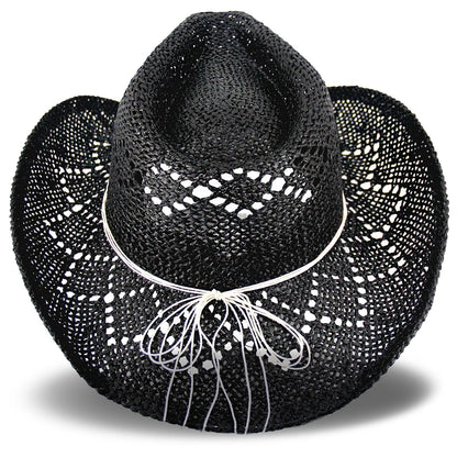 Devil's Eyes | Western Cowgirl Cowboy Hat For Women Men Ladies Sun Hat - 2 Removable Bands | Black - Foeran