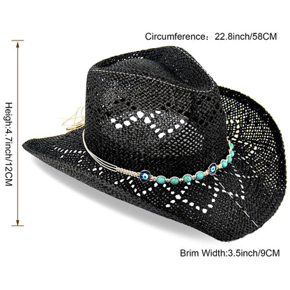 Devil's Eyes | Western Cowgirl Cowboy Hat For Women Men Ladies Sun Hat - 2 Removable Bands | Black - Foeran