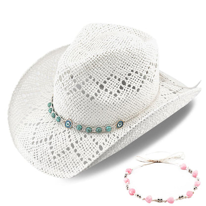 Devil's Eyes | Western Cowgirl Cowboy Hat For Women Men Ladies Sun Hat - 2 Removable Bands | White - Foeran