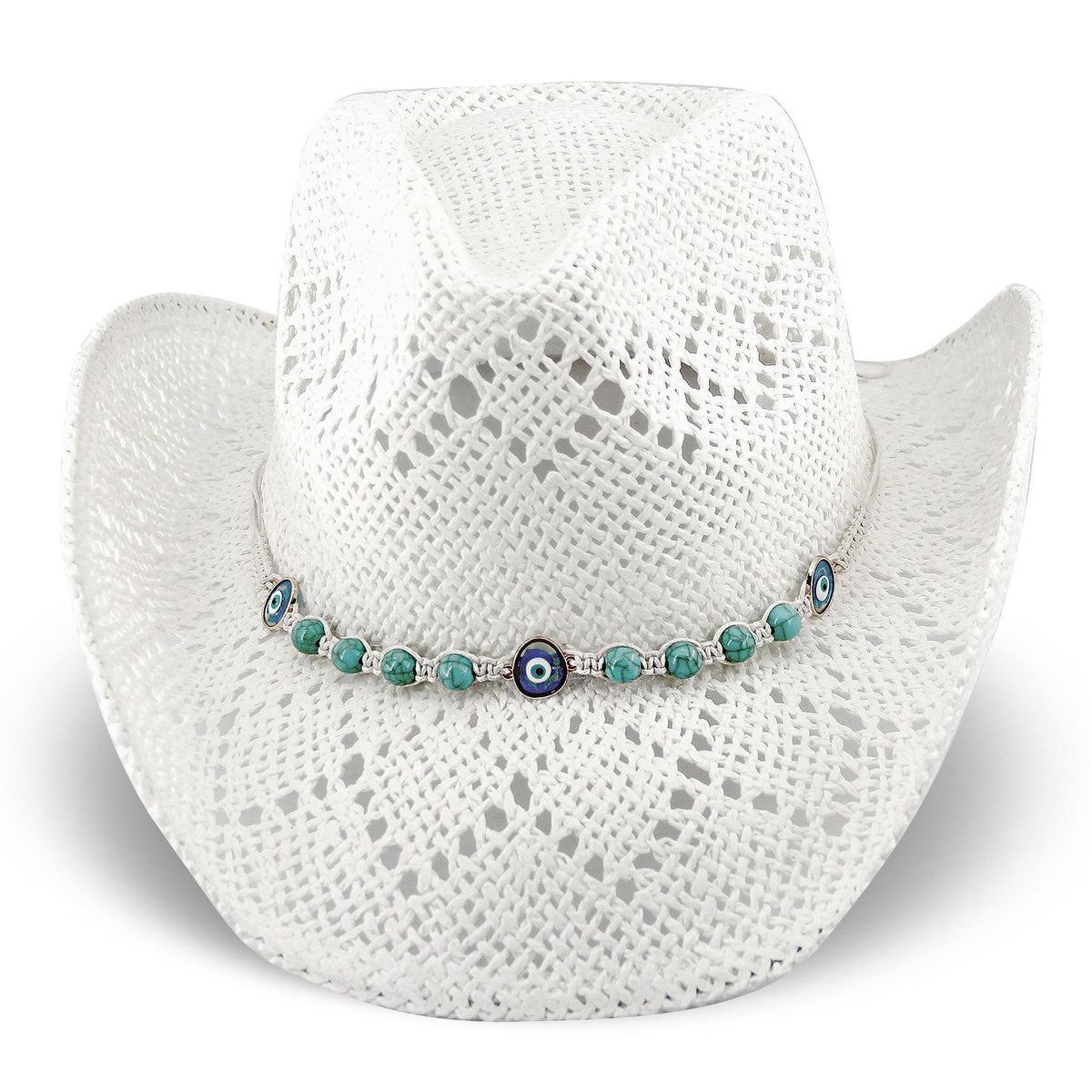 Devil's Eyes | Western Cowgirl Cowboy Hat For Women Men Ladies Sun Hat - 2 Removable Bands | White - Foeran