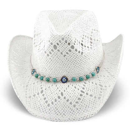 Devil's Eyes | Western Cowgirl Cowboy Hat For Women Men Ladies Sun Hat - 2 Removable Bands | White - Foeran