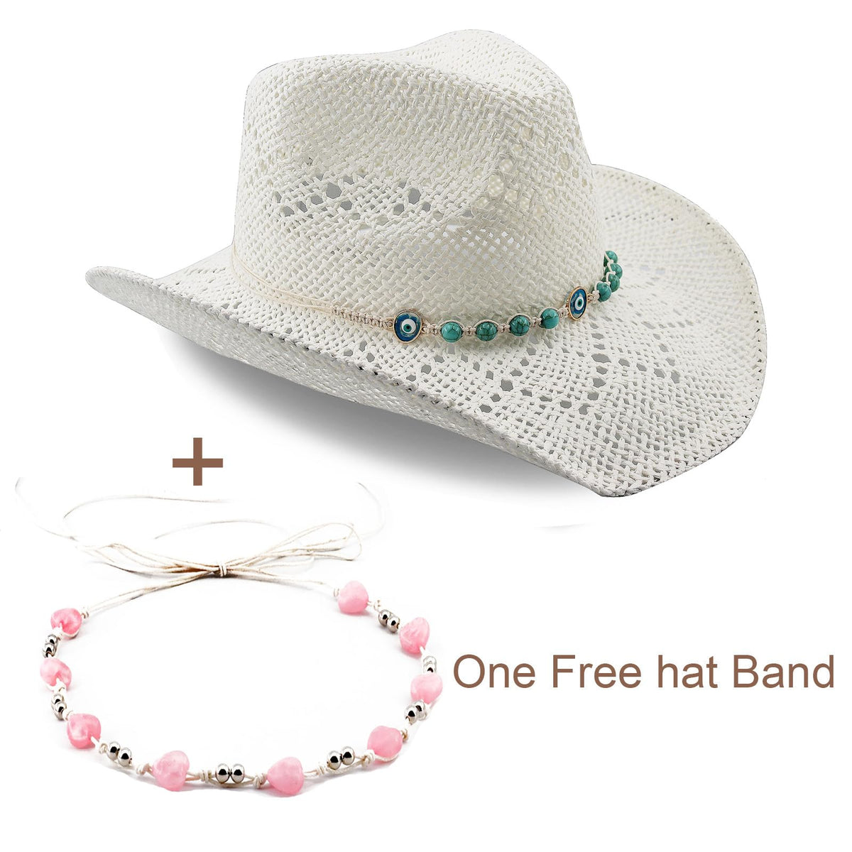 Devil's Eyes | Western Cowgirl Cowboy Hat For Women Men Ladies Sun Hat - 2 Removable Bands | White - Foeran