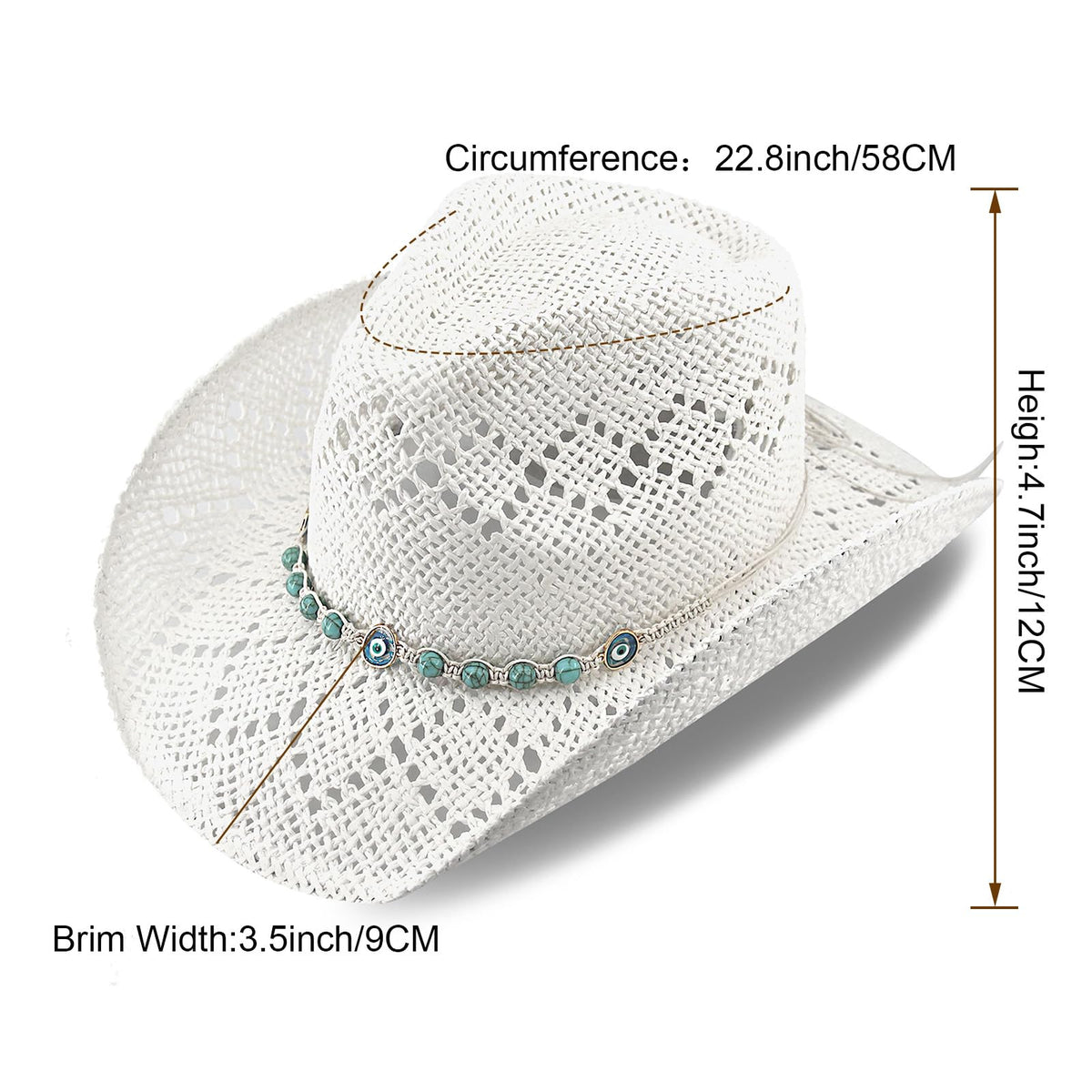 Devil's Eyes | Western Cowgirl Cowboy Hat For Women Men Ladies Sun Hat - 2 Removable Bands | White - Foeran