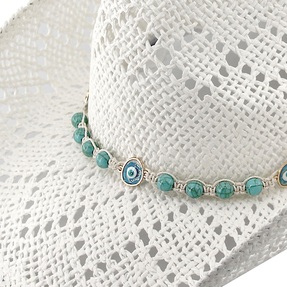 Devil's Eyes | Western Cowgirl Cowboy Hat For Women Men Ladies Sun Hat - 2 Removable Bands | White - Foeran