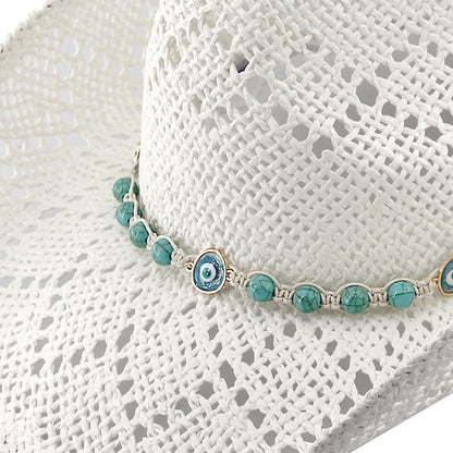 Devil's Eyes | Western Cowgirl Cowboy Hat For Women Men Ladies Sun Hat - 2 Removable Bands | White - Foeran