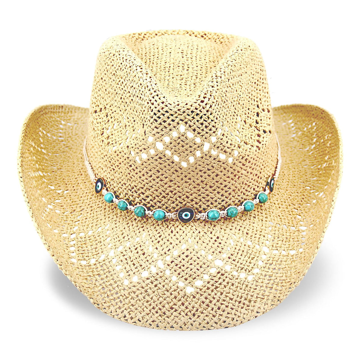 Devil's Eyes | Western Cowgirl Cowboy Hat For Women Men Ladies Sun Hat - 2 Removable Bands | Beige - Foeran
