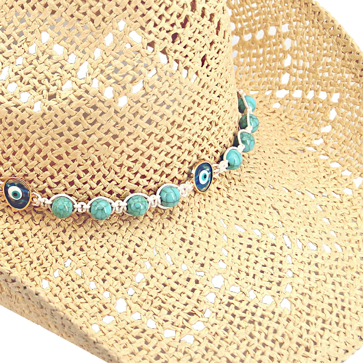 Devil's Eyes | Western Cowgirl Cowboy Hat For Women Men Ladies Sun Hat - 2 Removable Bands | Beige - Foeran