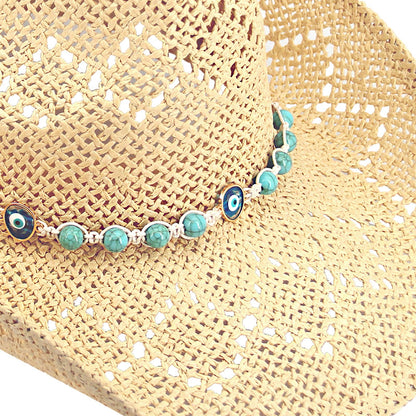 Devil's Eyes | Western Cowgirl Cowboy Hat For Women Men Ladies Sun Hat - 2 Removable Bands | Beige - Foeran