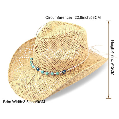 Devil's Eyes | Western Cowgirl Cowboy Hat For Women Men Ladies Sun Hat - 2 Removable Bands | Beige - Foeran