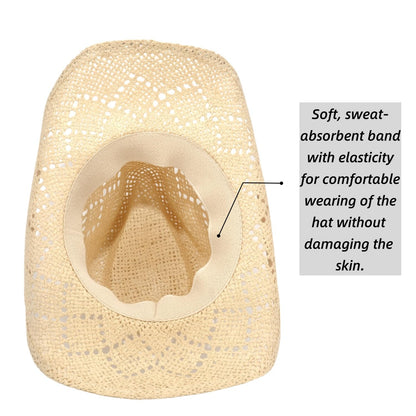 Beach Shell | Western Cowboy Hat For Women Men Cowgirl Hat Straw Country Hat Sun Hat | With Feather - Foeran