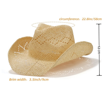 Beach Shell | Western Cowboy Hat For Women Men Cowgirl Hat Straw Country Hat Sun Hat | With Feather - Foeran