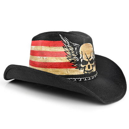 Rock Skull | Men's & Women's Cowboy Hat Straw Cowgirl Hat | Vintage - Foeran